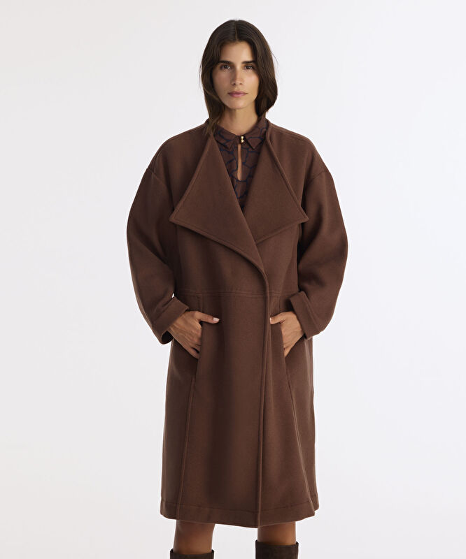 Geniş Şal Yaka Uzun Kol Palto