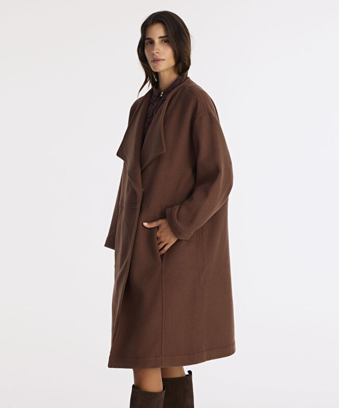 Geniş Şal Yaka Uzun Kol Palto