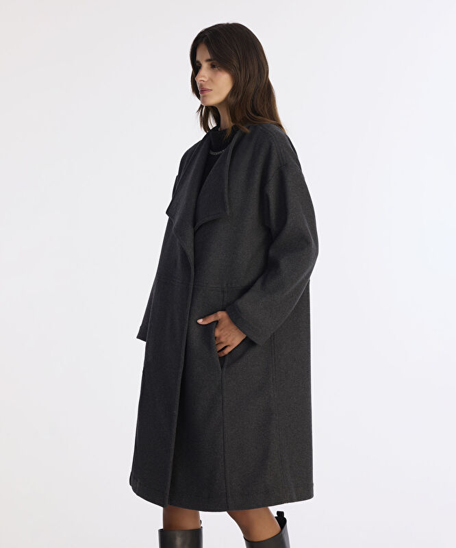 Geniş Şal Yaka Uzun Kol Palto