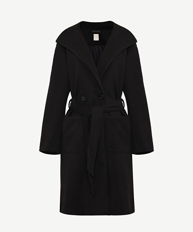 Kapüşonlu Ve Kemerli Uzun Palto