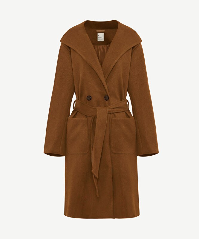 Kapüşonlu Ve Kemerli Uzun Palto