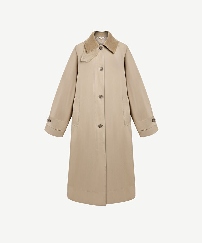 Geniş Gömlek Yaka Uzun Kol Pardösü