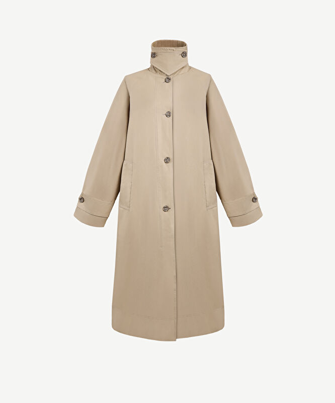 Geniş Gömlek Yaka Uzun Kol Pardösü