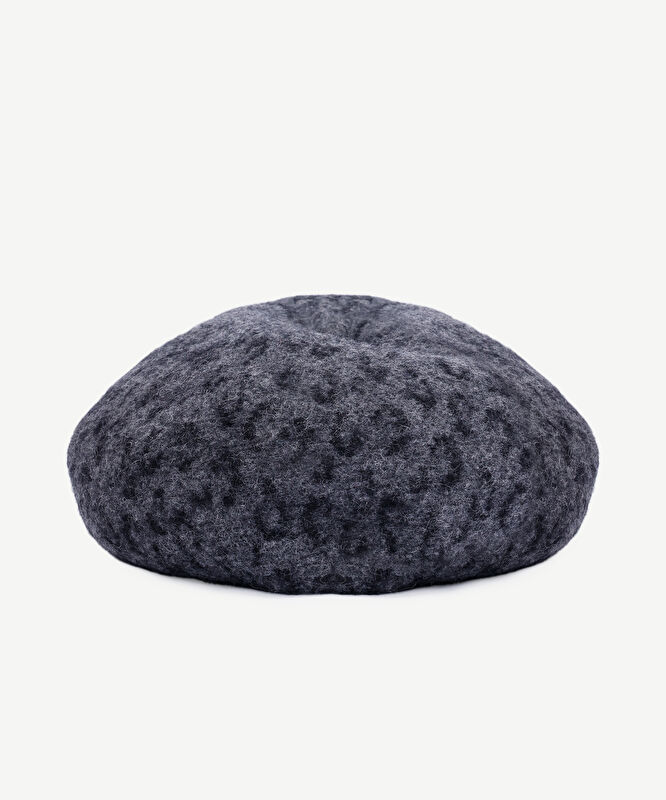 Yün Karışımlı Leopar Desenli Şapka