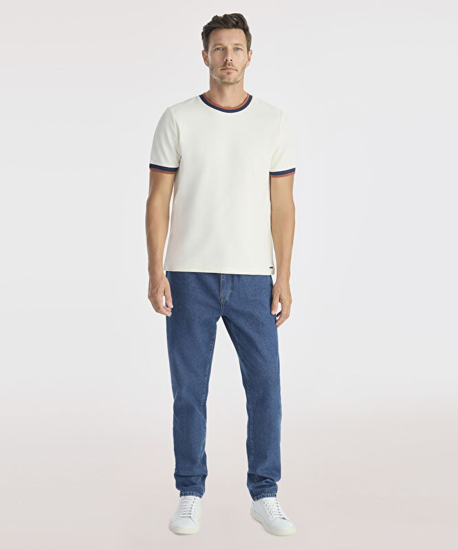 Ribana Detaylı Erkek Bisiklet Yaka T-shirt