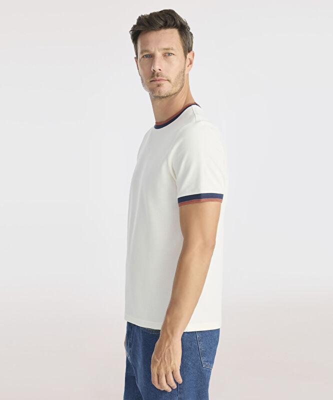 Ribana Detaylı Erkek Bisiklet Yaka T-shirt