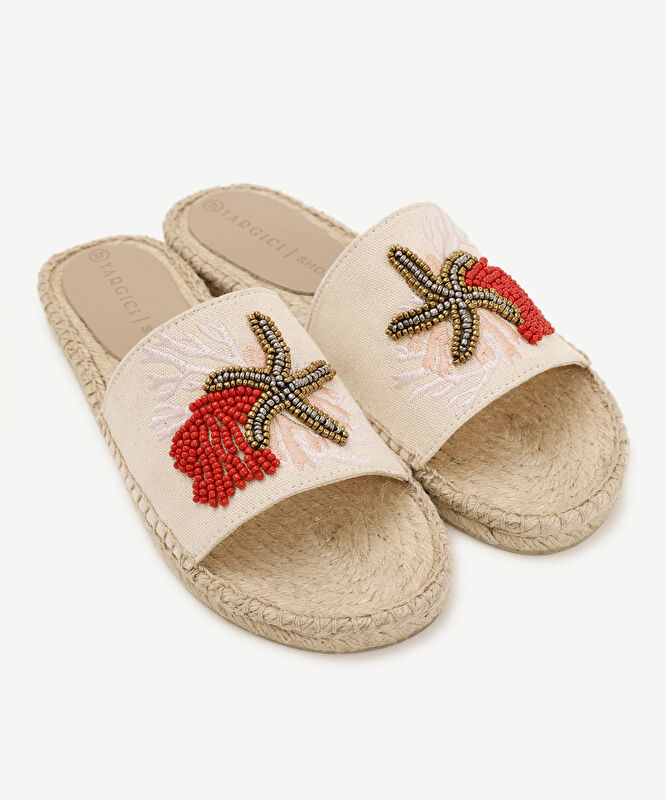 Boncuk İşlemeli Espadril Terlik