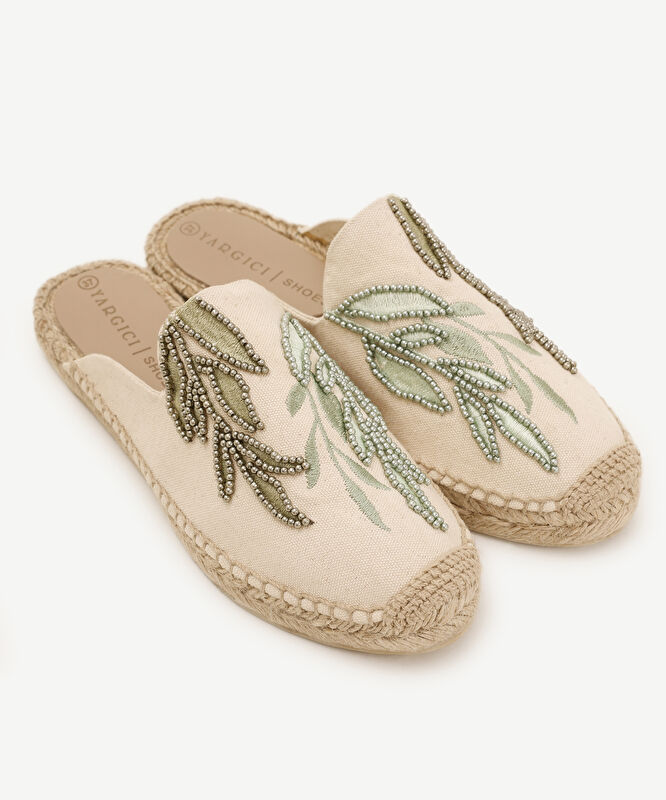 Yaprak Desenli Espadril Terlik