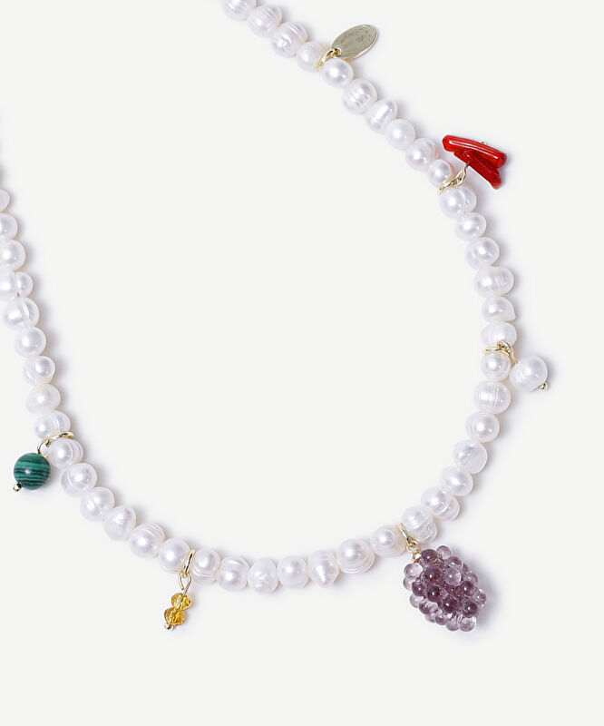 Meyve Charm Detaylı İnci Kolye