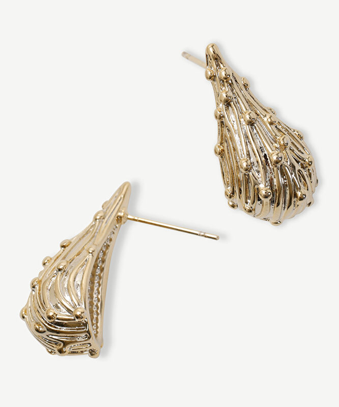 Damla Formlu Gold Küpe