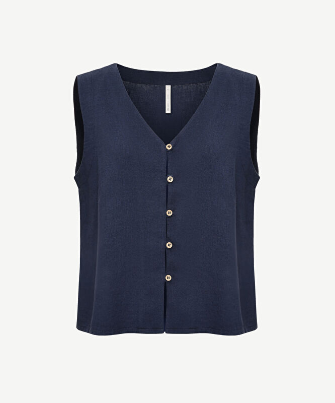 Düğme Detaylı Kolsuz Bluz