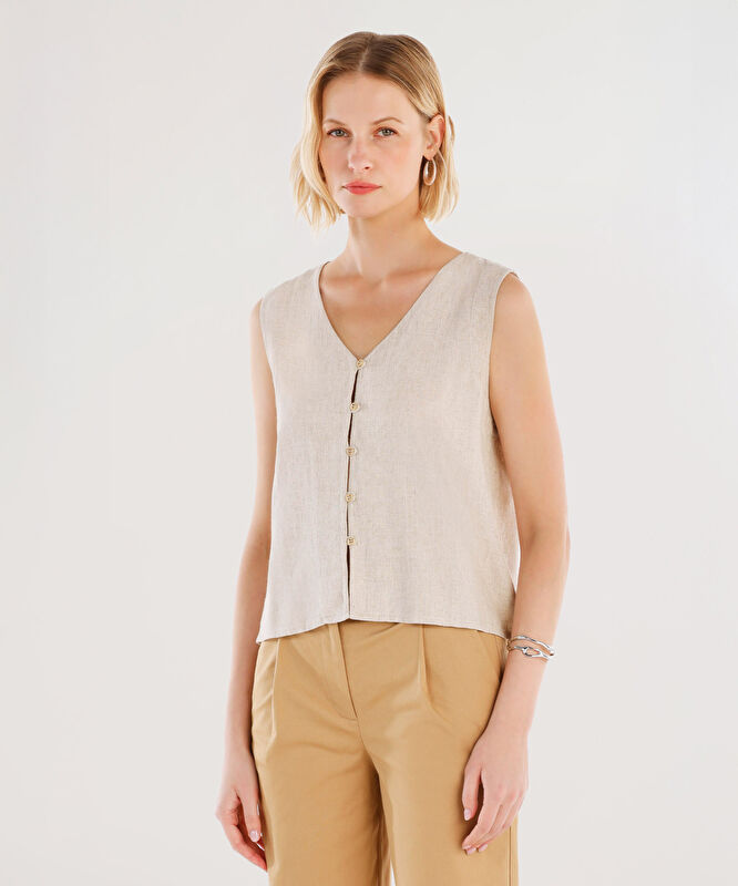 Düğme Detaylı Kolsuz Bluz