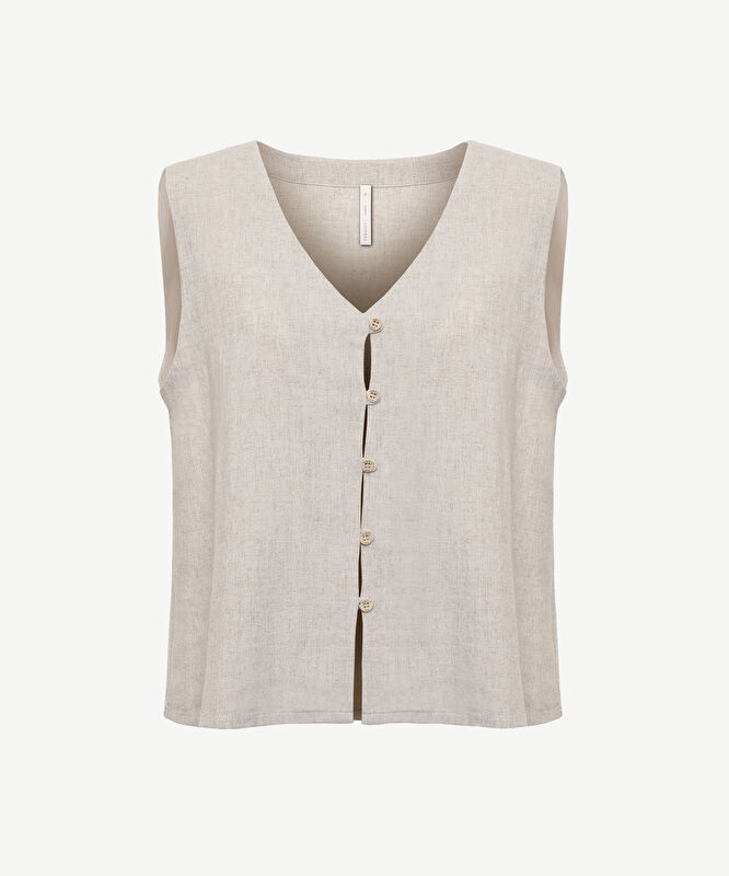 Düğme Detaylı Kolsuz Bluz