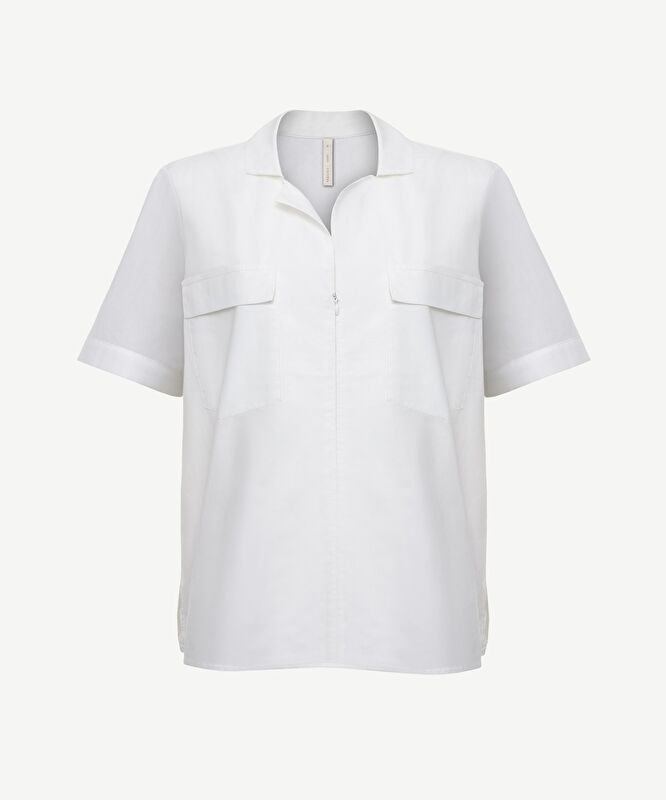 Önü Fermuarlı Kısa Kollu Bluz