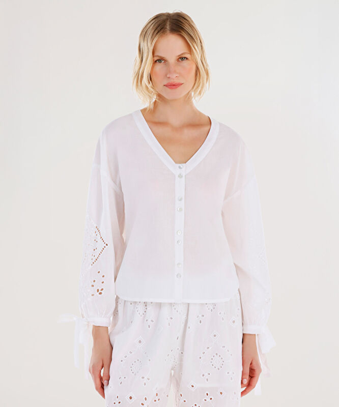 V Yaka Balon Kol Bluz