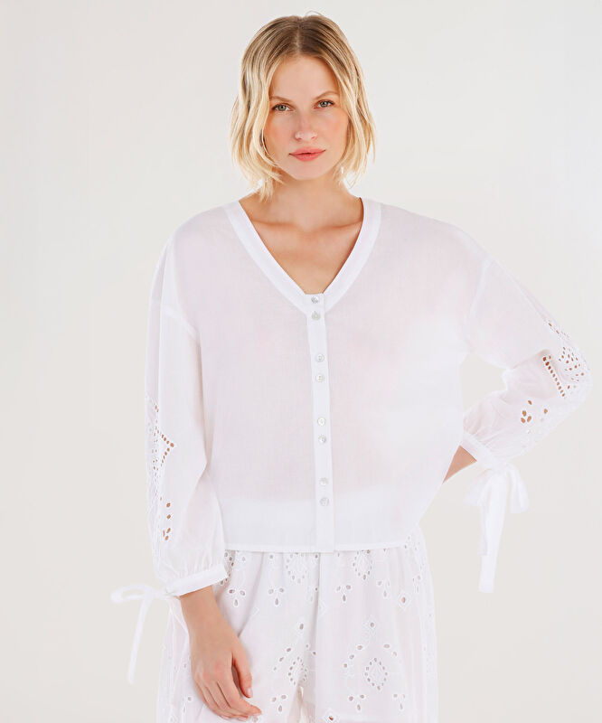 V Yaka Balon Kol Bluz