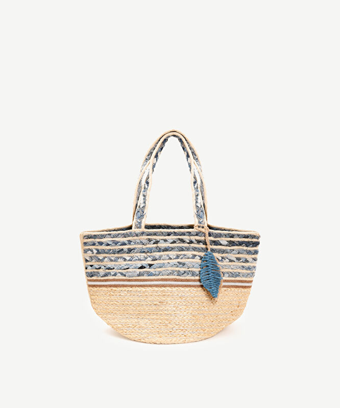 Denim Detaylı Jute Çanta
