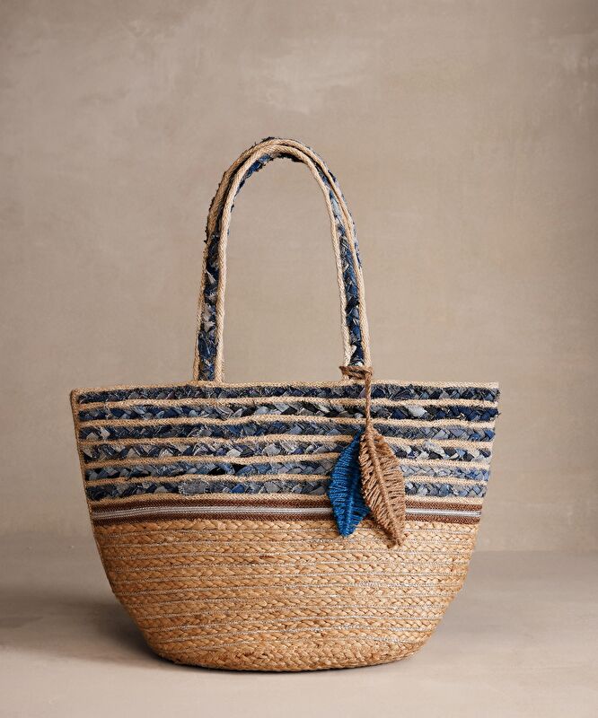 Denim Detaylı Jute Çanta