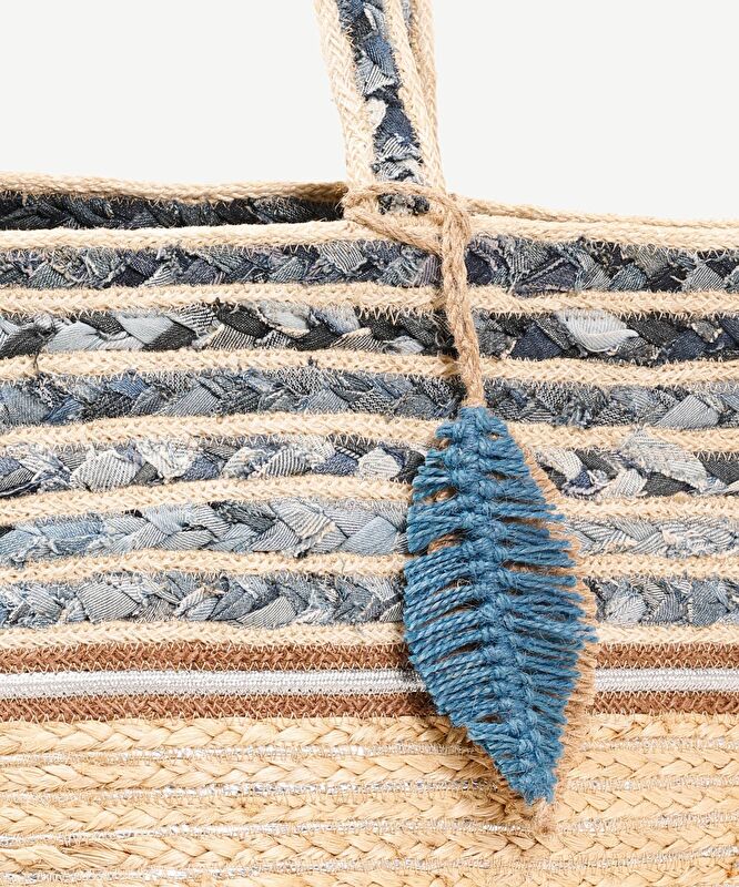 Denim Detaylı Jute Çanta