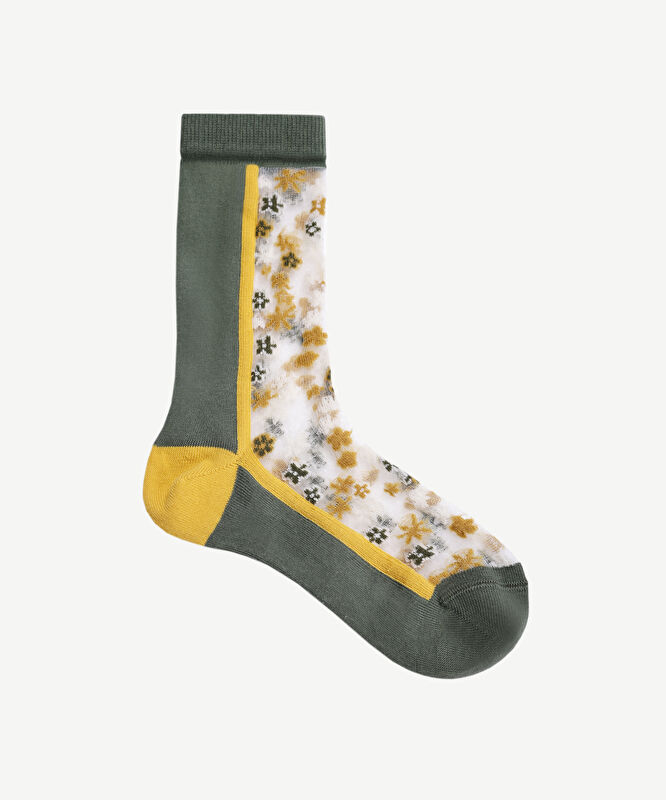 Çiçek Desenli Transparent Uzun Çorap