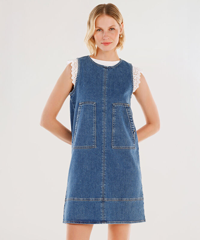 Cepli Kısa Denim Elbise