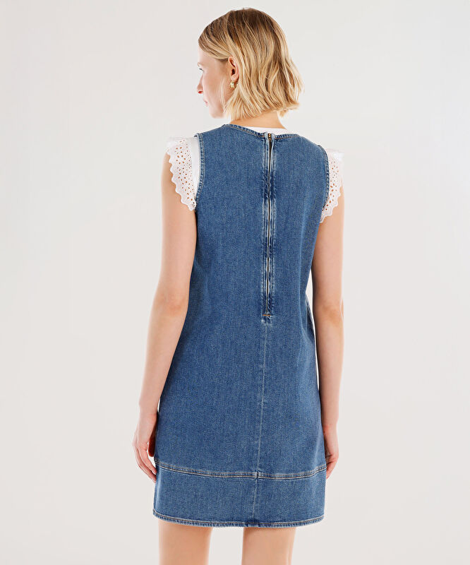 Cepli Kısa Denim Elbise