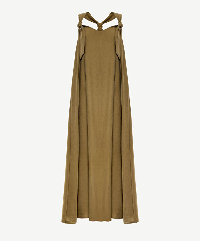 Düğüm Askı Detaylı V Yaka Uzun Boy Elbise