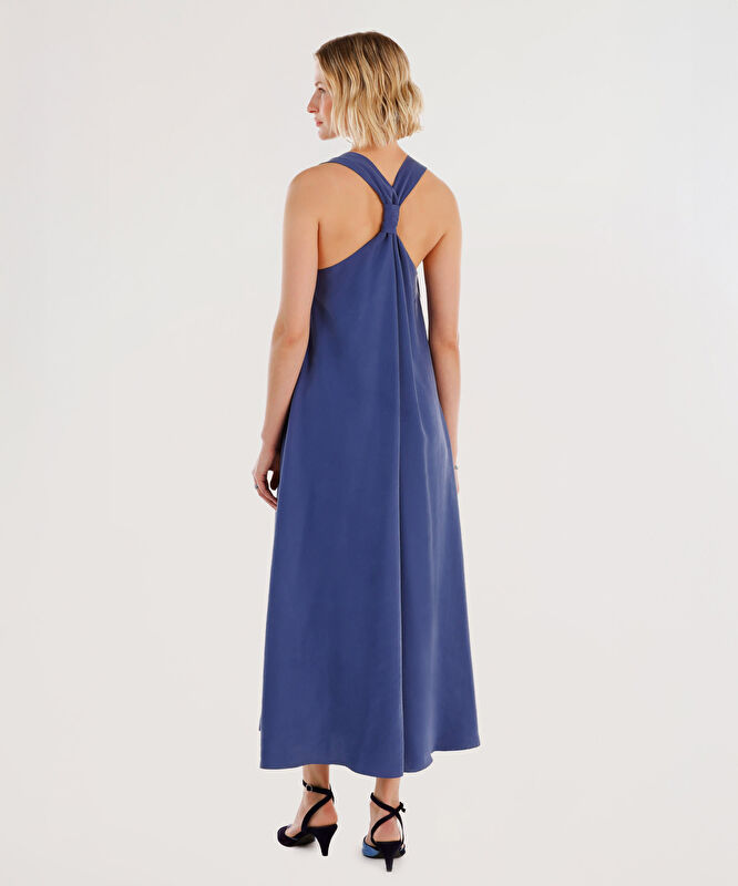 Düğüm Askı Detaylı V Yaka Uzun Boy Elbise