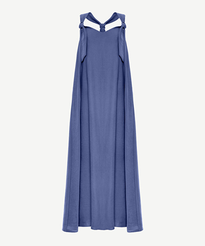 Düğüm Askı Detaylı V Yaka Uzun Boy Elbise