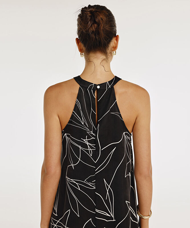 Halter Yaka Kolsuz Midi Elbise