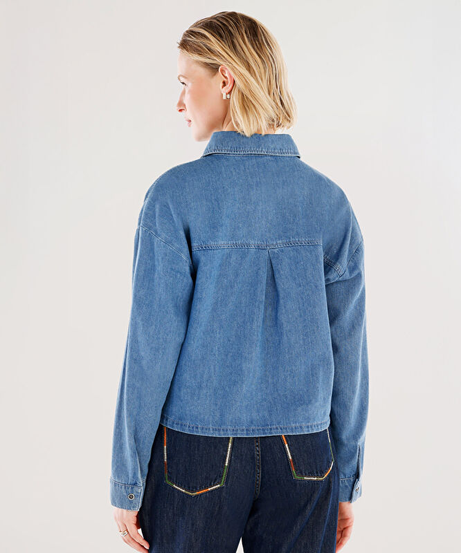 Nakışlı Detaylı Uzun Kollu Denim Gömlek