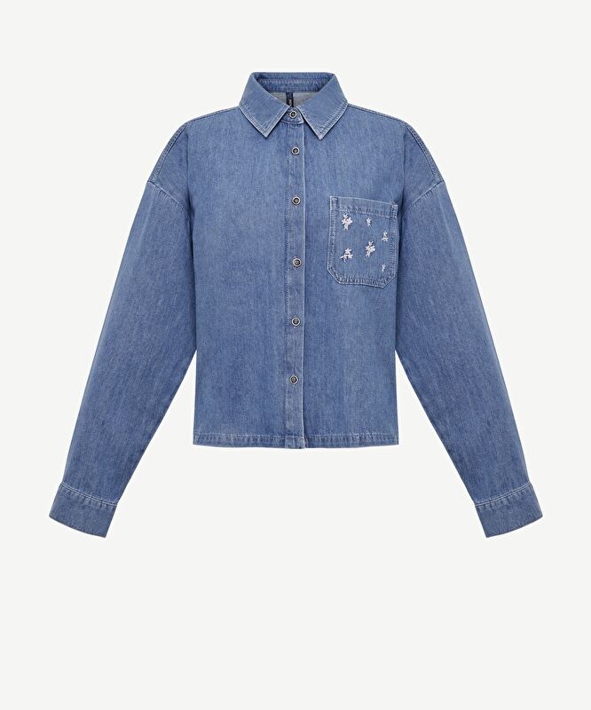 Nakışlı Detaylı Uzun Kollu Denim Gömlek