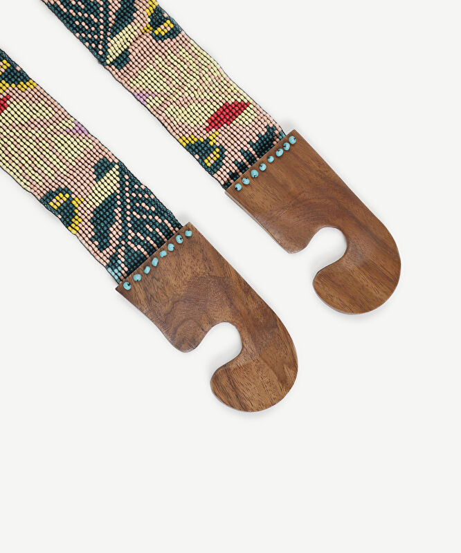 Yaprak Desenli Elastik Boncuk Kemer