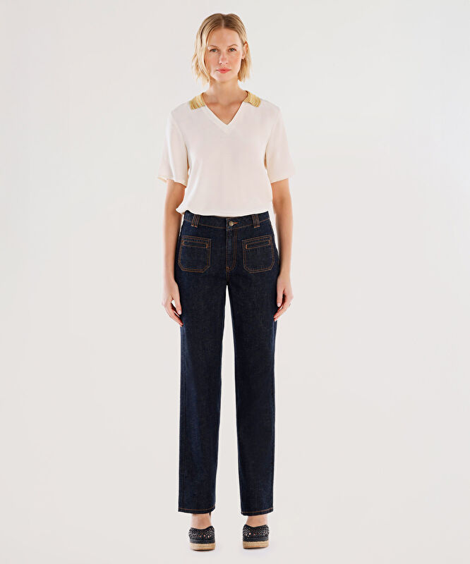 Cep Detaylı Normal Bel Rahat Fit Denim Pantolon
