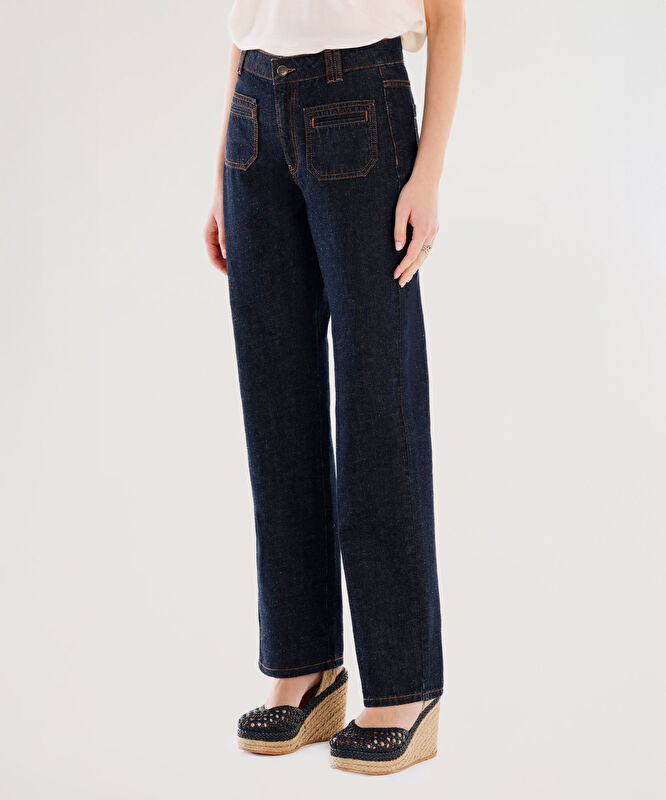 Cep Detaylı Normal Bel Rahat Fit Denim Pantolon
