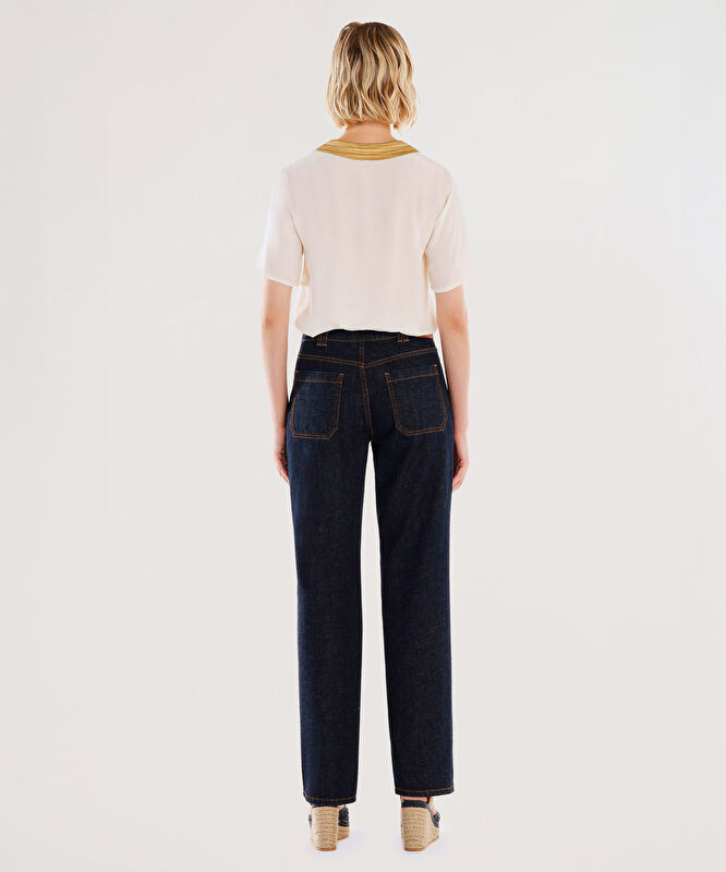 Cep Detaylı Normal Bel Rahat Fit Denim Pantolon