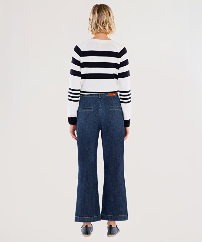 Düğme Detaylı İspanyol Paça Normal Bel Denim Pantolon