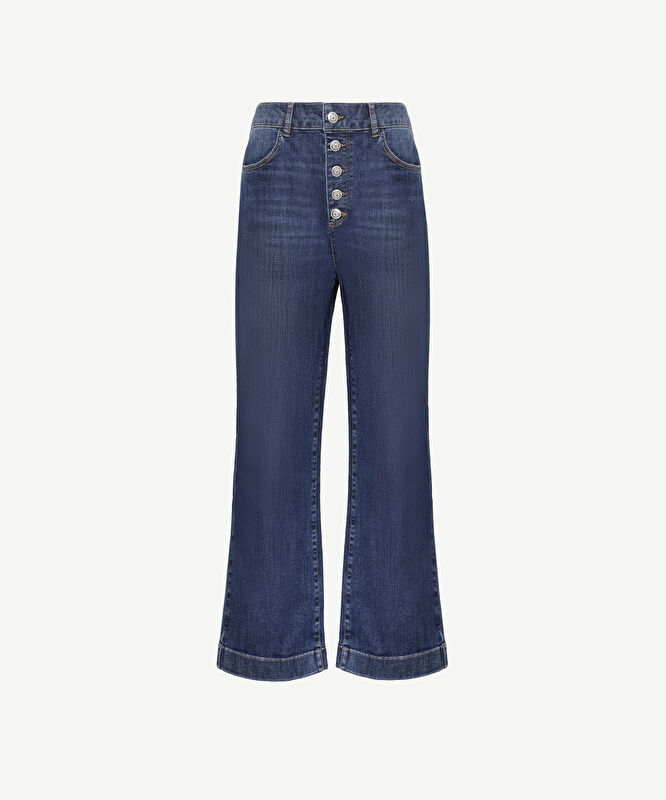 Düğme Detaylı İspanyol Paça Normal Bel Denim Pantolon