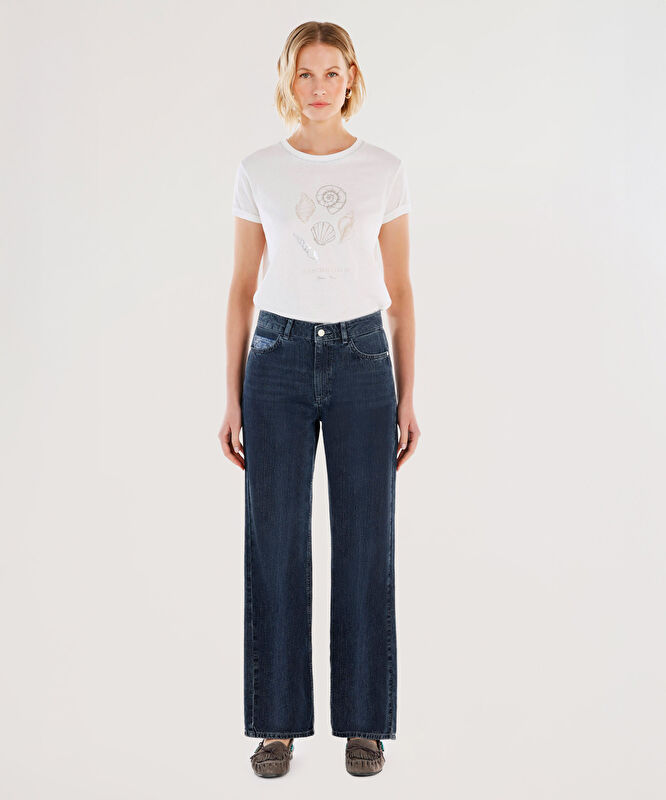 Arka Cep Detaylı Geniş Fit Denim Pantolon