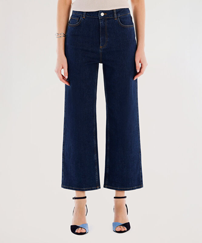 Yüksek Bel Cep Detaylı Denim Pantolon
