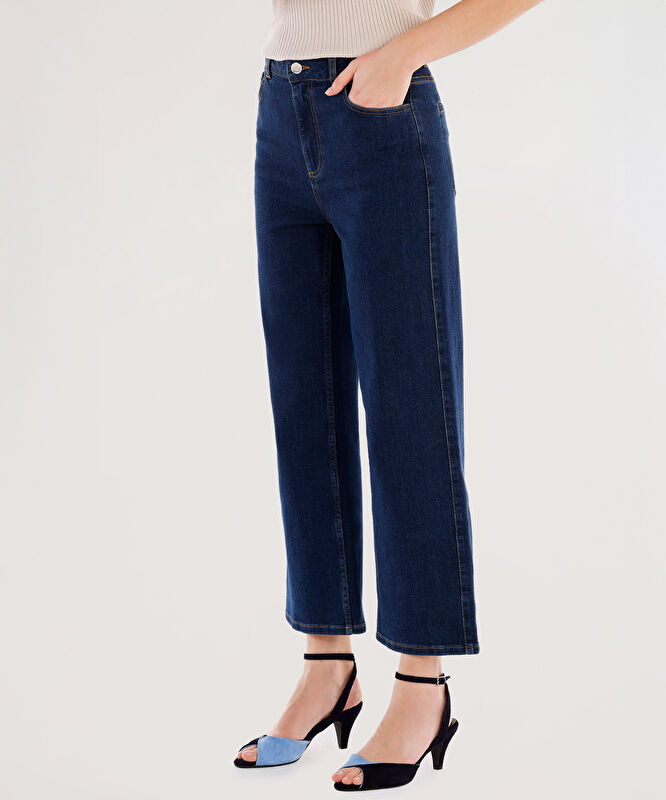 Yüksek Bel Cep Detaylı Denim Pantolon