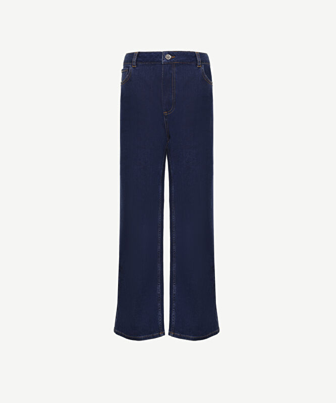 Yüksek Bel Cep Detaylı Denim Pantolon