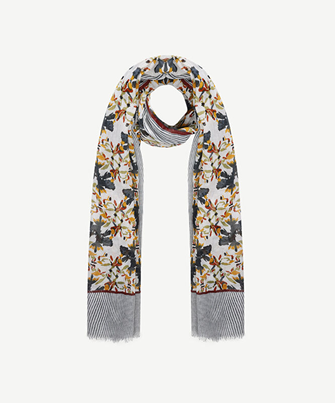 Keten Karışımlı Çiçekli Şal