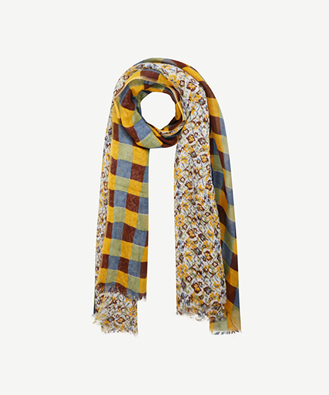 Keten Karışımlı Kareli Şal