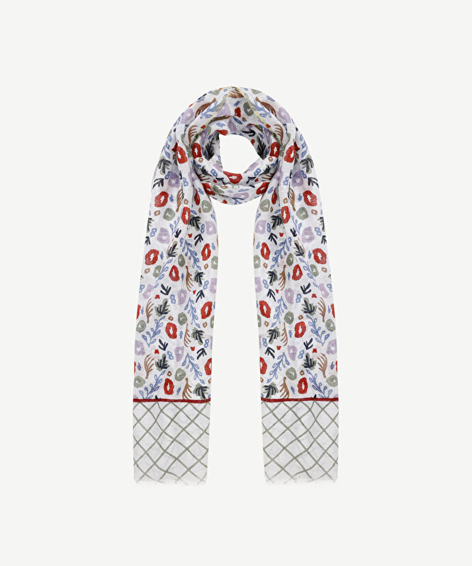 Keten Karışımlı Çiçekli Şal