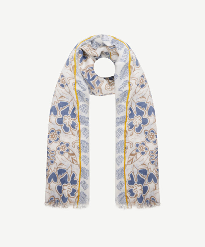 Keten Karışımlı Çiçekli Şal