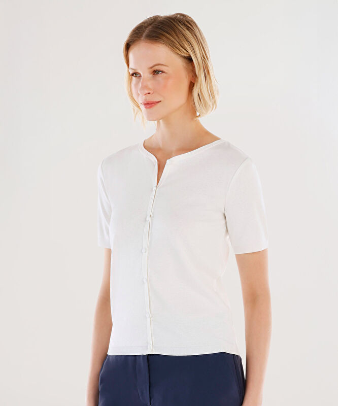 Bisiklet Yaka Yarım Kollu Triko Hırka