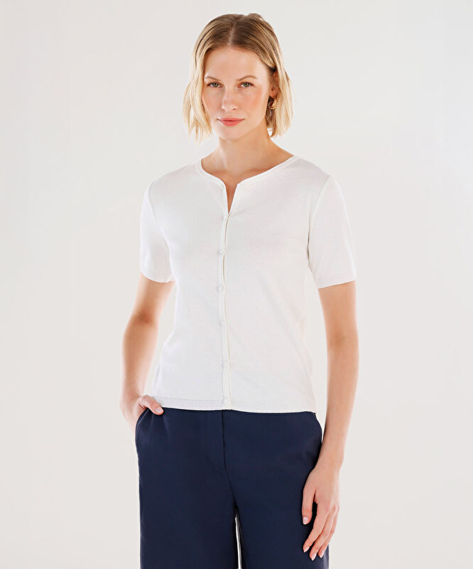 Bisiklet Yaka Yarım Kollu Triko Hırka