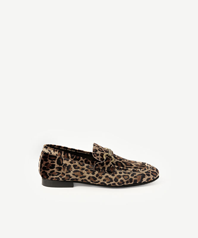 Leopar Baskılı Kadife İnce Tabanlı Loafer