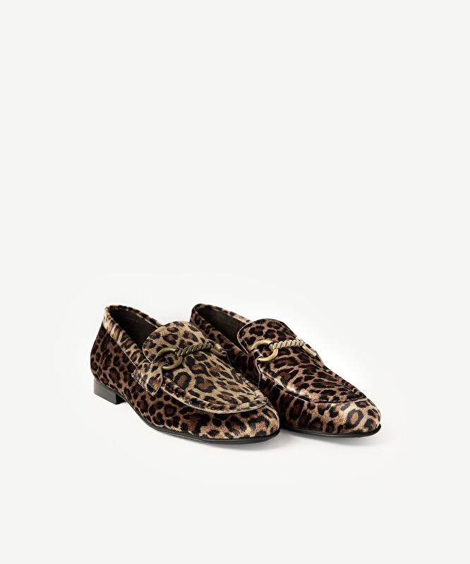 Leopar Baskılı Kadife İnce Tabanlı Loafer